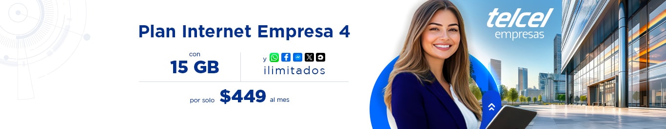 disfruta de tu plan internet empresa cuatro con redes sociales ilimitadas con telcel