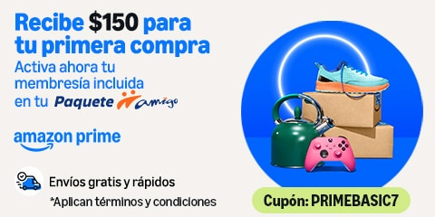 recibe $150 para tu primera compra en amazon prime con paquetes Amigo Sin Límite de Telcel, cupón:primebasic7