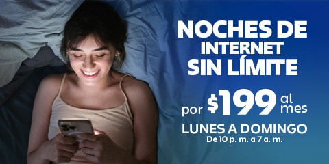noches de internet sin limite por 199 al mes de lunes a domingo de 10 pm a 7 am en telcel