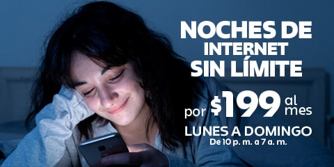 noches de internet sin limite por 199 al mes de lunes a domingo de 10 pm a 7 am en telcel