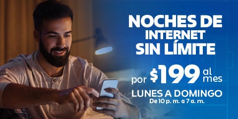 noches de internet sin limite por 199 al mes de lunes a domingo de 10 pm a 7 am en telcel