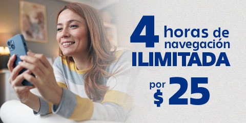 disfruta de cuatro horas de navegacion ilimitada por veinticinco pesos solo en telcel