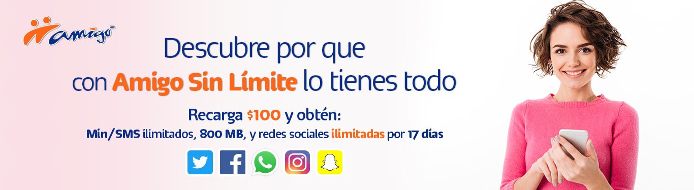 Amigo Sin Límite te da todo, MB y Redes Sociales amigo sin limite te da mas megas y tus redes sociales favoritas en tu recarga
