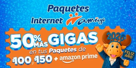 50 por ciento mas gigas en recargas y paquetes de 100 y 150 pesos mas amazon prime
