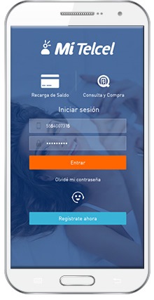 pantalla de inicio de la app mi telcel donde puedes registrarte o ingresar a tu cuenta para gestionarla desde tu dispositivo movil