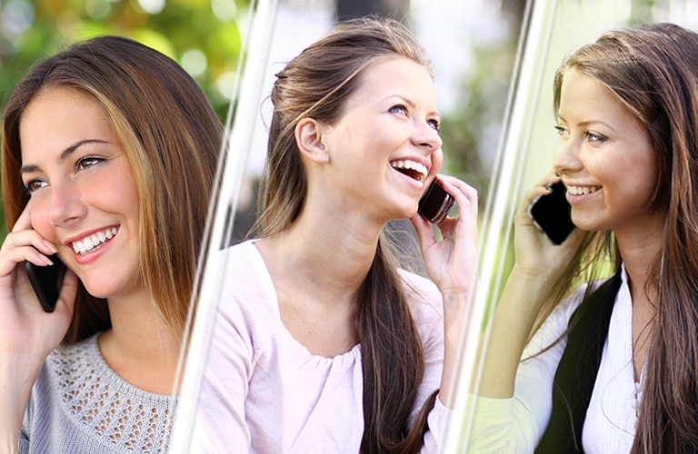 tres mujeres hablando por celular en multiconferencia 768 x 500 pixeles