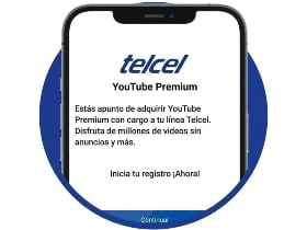 pantalla de registro para activar youtube premium con cargo a la linea telcel
