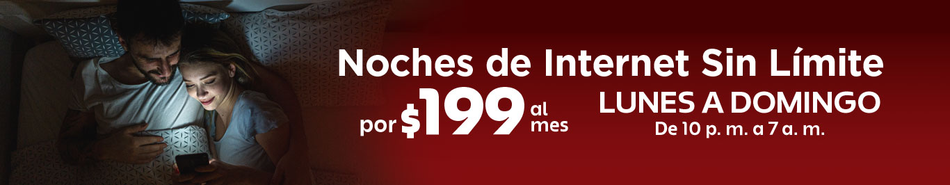 noches de internet sin limite por 199 al mes de lunes a domingo de 10 pm a 7 am con telcel