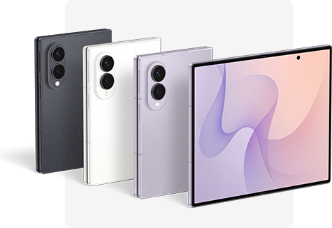 vista del samsung galaxy z fold ocho abierto y cerrado en diferentes colores suaves