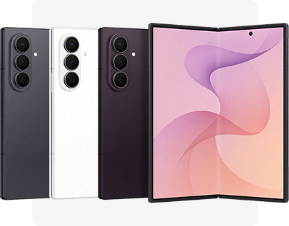 galaxy z fold ocho ultra mostrado en diferentes colores con pantalla plegable abierta